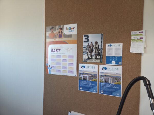 posters on a cork board