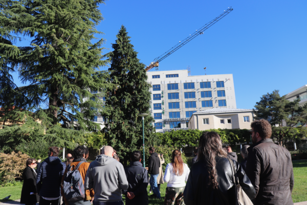 group standing in construction site